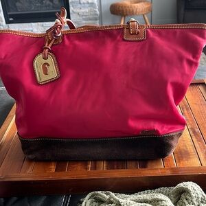 Dooney & Bourke. Nylon and Leather double strap shoulder bag. Deep red.​